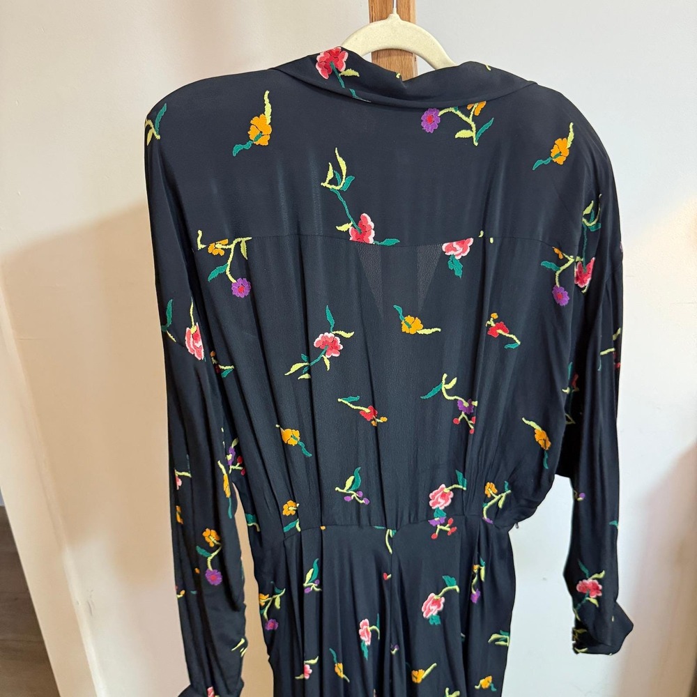 Vintage Norma Kamali Floral Maxi Dress, Black Long Sleeve Wrap Style Size 12 - Picture 5 of 7